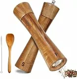 BEZORR Salz- und Pfeffermühle, Set mit 2 Gewürzmühlen aus Akazienholz, 20,3 cm große Pfeffermühle, Keramikmahlwerk mit Reinigungsbürste und Löffel für verschiedene Gewürzmühlen, Sesammühle