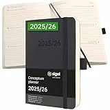 SIGEL C2607 Wochenplaner Wochenkalender 2025/2026, ca. A6, schwarz, Softcover, 240 Seiten, Gummiband, Stiftschlaufe, Archivtasche, nachhaltiges Papier, 18-Monatskalender, Kalenderbuch Conceptum