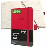 SIGEL C2635 Wochenplaner Wochenkalender 2026, ca. A6, rot, Softcover, 176 Seiten, Gummiband, Stiftschlaufe, Archivtasche, aus nachhaltigem Papier, Kalenderbuch Conceptum