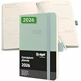SIGEL C2639 Wochenplaner Wochenkalender 2026, ca. A6, grün, Softcover, 176 Seiten, Gummiband, Stiftschlaufe, Archivtasche, aus nachhaltigem Papier, Kalenderbuch Conceptum