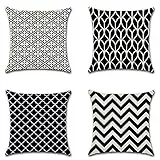 Ohok 4er Set Dekorativ Kissenbezug mit Motiv, Polyester Leinen Zierkissenbezüge 45x45 cm, Modern Dekokissen Sofakissen Kissenhülle Set für Sofa Couch Wohnzimmer Schlafzimmer (Geometrisch Schwarz A)