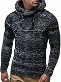 Leif Nelson Leif Nelson Herren Strick-Pullover Strick-Pulli mit Kapuze Moderner Winter Woll-Pullover Langarm-Sweatshirt Slim Fit, Schwarz, XL, Schwarz, XL