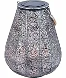 Dehner Solar-Laterne Scala, Ø 20 cm, Höhe 25 cm, Metall/Kunststoff, Lichtfarbe warmweiß, grau/silber
