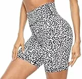 Persit Kurze Sporthose Damen, Radlerhose Sport-Shorts Sommer Laufshorts Leggings Laufhose Kurz Weiß Leopard - M/38