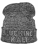 Baddery Strickmütze - Fucking Kalt - Unisex Beanie Mütze für Herren und Damen (One Size - Antique Grey)