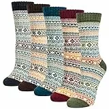 Justay 5 Paar Winter Merino Socken Damen Dicke Wollsocken, Wandersocken Warme Kuschelsocken Thermosocken, atmungsaktive Funktionssocken für alle Aktivitäten Damen 36-42