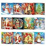 SHEPIN 12 Stück Diamond Painting Weihnachtskarten, Diamond Painting Karten mit Blanko Umschlag, 5D DIY Diamond Painting Weihnachten Grußkarten Geschenk für Freunde und Familie