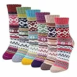 Chalier Cozy 6 Paar Merino Socken Damen Winter Wollsocken Stricksocken Warme Dicke Thermosocken Kuschelsocken Bunte Atmungsaktive, Einheitsgröße 36-42（Pink, Lila, Beige, Blau, Grün, Rot）