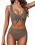 Hanna Nikole Bikini Set für Damen,Badeanzug Bauchweg Push Up Bademode Textured Bikini-Oberteil Und High Waist Bikinis Hose Schwimmanzug Curvy Strandmode Glitzer Badebekleidung