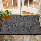Mibao Fußmatte für Innen & Außen, 61 x 91cm Schwarz Grau, Dauerhaft Waschbar, Schmutzfangmatte rutschfest für Eingangsbereich, Türmatte mit Naturkautschukrücken
