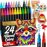 Artistro 24 Acrylic Paint Markers - Paint Pens for Drawing, Brush + Fine Tips - For Fabric, Rock, Glass, Wood, DIY - Art & Craft Supplies for Adults, Teens, Kids - Teacher Appreciation Gift