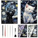 Georgie Porgy Kratzbilder Set DIY Bastelsets für Kinder Erwachsene Magic Rainbow A3 Kratzpapier für Weihnachten Geburtstagsgeschenk mit Kratzwerkzeuge Kit (Nachtleuchtend Katzen)