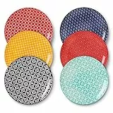 DOWAN 27cm Speiseteller Keramik, Essteller Set 6 Stück, Tellerset Bunt Groß, Porzellan Pasta Salatteller Set, Dessertteller, Runde Servierschalen Langlebig für Abendessen Weihnachten