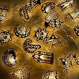 IWTBNOA Ramadan Lichterkette, 20 LEDs Eid Ramadan Laternen Lichterkette, Ramadan Deko Muslim Lichterkette, Eid Mubarak Stern Mond Lichterketten, Batteriebetrieben für Islam Party Außen Innen Festival