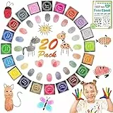 DazSpirit Stempelkissen Set, 20 Farben Stempel Fingerfarben Kinder Ungiftig Abwaschbar, Fingerabdruck Stempelkissen Bunt für DIY Leinwand, Hochzeit, Papier Handwerk, Geburtstag Geschenk