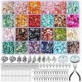 HONGTEYA Schmuck Selber Machen Set, 24 Farben Natürliche Edelstein-Perlen,5–7 mm Steinperlen, 1073 Stück Ringe Selber Machen Set für DIY Schmuck Halskette Armband Ohrring