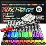 APOGO 24 Textilstifte Waschmaschinenfest, Textilmalstifte, Textilfarbe Stoffmalfarben Waschfest Stoffmalstifte Textilmarker für T shirt, Stoffbeutel zum Bemalen Hut Stoff Basteln Stifte