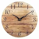 Plumeet Wanduhr, 25cm Rahmenlose Hölzerne Wanduhren mit Leisem Quarzwerk, Rustikale Landhaus-Walnuss-Uhren Dekorativ für Küche Schlafzimmer Wohnzimmer, Braun