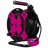 REV Kabeltrommel, IP44, Outdoor, 4 Schutzkontaktsteckdosen, 25m, pink