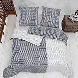 Vency Bettwäsche 135x200 4-Teilig Grau - Oeko-TEX 80% Baumwolle & 20% Polyester, 2X Bettbezug Reißverschluss + 2X Kissenbezug 80x80 Reißverschluss, Puzzle Modell