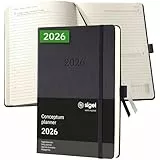 SIGEL C2610 Terminplaner Tageskalender 2026, ca. A5, schwarz, Hardcover, 400 Seiten, Gummiband, Stiftschlaufe, Archivtasche, aus nachhaltigem Papier, Chefkalender Conceptum