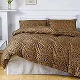 Luofanfei Bettwäsche Leopard 135x200 2er Set Braun Gelb Gold Leopardenmuster Bettwäsche Bettbezug Set Leo Microfaser Deckenbezug 135 x 200 Zweiseitig Männer Teens Jugendliche Bettgarnitur