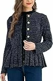 Belle Poque Damen Jacken Schößchen Kragenlos Rundhalsausschnitt Button Down Rüschensaum Jacke Casual Arbeit Büro Blazermantel