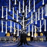 Feebee Weihnachtsbeleuchtung Außen, 50cm Meteorschauer Regen Lichter 8 Röhren 288 LEDs Wasserdichte Lichterkette für Dekoration Weihnachten Halloween Garten Hochzeit Fenster Innen Outdoor(Weiß)