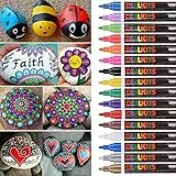 16 Farben Wasserfeste Stifte, Permanent Marker Paint Pen Schnelltrocknend Acrylstifte für Stein Bemalen Ostern Basteln Leinwand Glas Kunststoff Keramik Metall Holz DIY Fotoalbum Hochzeit Gästebuch
