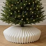 Moderner Weihnachtsbaumrock in Weiß – wasserabweisend & faltbar 60cm - 70cm Durchmesser – edle Faltstruktur im Origami-Look – stabile Alternative zu Papier – Skandi & Boho Weihnachtsdeko.