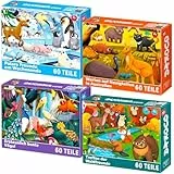 QUOKKA Puzzle ab 4 5 6 Jahre - 4x60 Teile Rahmenpuzzle Spiele für Jungen und Mädchen - Vertikale Bunte Puzzle mit Vögel, Polar, Waldtiere - Geschenk Spielzeug für Kinder 3 7 Jahre
