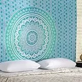 RAJRANG BRINGING RAJASTHAN TO YOU Wandbehang, Mandala-Wandteppich, Meeresgrün, für Schlafzimmer und Wohnzimmer, Dekoration, Boho-Bohemian-Wandbehang, Baumwoll-Wandteppiche, 213 x 137 cm