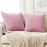Deconovo Kissenbezüge Dekorative Kissenhülle Dekokissen Couchkissen mit Verstecktem Reißverschluss für Sofa, 55x55 cm, Baby Pink, 2er Set