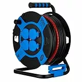REV Kabeltrommel 50m Outdoor - mit Kabelschutz, 4 Schutzkontaktsteckdosen, IP44, blau