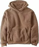 Haloumoning Kapuzenpullover Kinder Teddy Fleece Hoodie Unisex Warm Sherpa Sweatershirt Mädchen Jungen Winter Plüsch Pullover mit Taschen Braun 160