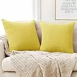 Deconovo Kissenbezug Dekokissen Kissenhülle Dekorative Zierkissenhülle Super Weich Kissenbezüge Decor für Sofa Couch Wohnzimmer, 55x55 cm, Gelb, 2er Set