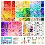 Dazhqp 15500 Stück Perlen Set Zum Auffädeln, 96 Farben 6mm Polymer Clay Perlen für armbänder selber machen, 5 Boxen Schmuckherstellung Kit mit Buchstaben für Ohrringe Ketten Geschenk, Mädchen Kinder