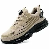 Sicherheitssneaker Sicherheitsschuhe Herren Damen Bequem Leicht Stahlkappe Sneaker Arbeitsschuhe Rutschfeste Arbeitssneaker mit Luftkissen, khaki, 46 EU