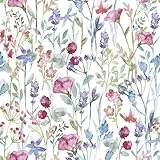 Abyssaly Selbstklebende Tapete Blumen, Klebefolie Möbel Blätter Weiß, Möbelfolie Selbstklebende Folie Muster Wasserdicht Dekofolie für Möbel Wände Küche 44cmX300cm