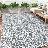 Enyhom Große Outdoor-Teppiche für den Garten, wasserdicht, 240 x 300 cm, wendbare Outdoor-Matten, Kunststoff-Strohteppich, tragbar, faltbar, Picknick, gewebter Teppich für Wohnmobil, Terrasse, Grau