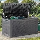 YITAHOME 380 Liter Gartenbox Wasserdicht, Abschließbarem Garten Auflagenbox, Outdoor kissenbox Wetterfest Garten Aufbewahrungsbox mit Seitengriffen für Gartengeräten Poolzubehör Spielzeug, Dunkelgrau