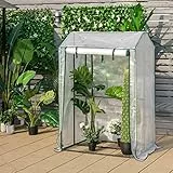 COSTWAY Gewächshaus Winterfest, 100x81x150cm, Foliengewächshaus mit PE Gitterfolie & mit aufrollbarer Reißverschlusstür, Gartengewächshaus Klein, Tomatenhaus für Tomaten, Garten Balkon, Metallrahmen