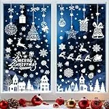 Moxled 193 Fensterbilder Weihnachten Selbstklebend, Weiß Fensterdeko Weihnachten, Wiederverwendbar Statisch Haftende PVC Aufkleber für Fenster Tür Winter Schneeflocken Weihnachtsdeko