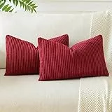 JOTOM 2er Set Cord Kissenbezüge Kissenhülle Dekorative Zierkissen Sofakissen Couchkissen Dekokissen Kissenbezug Deko Kissenhülle für Sofa Wohnzimmer 40x60cm Weinrot