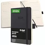 SIGEL C2623 Wochenplaner Wochenkalender 2026, ca. A6, schwarz, Softcover, 176 Seiten, Gummiband, Stiftschlaufe, Archivtasche, aus nachhaltigem Papier, Kalenderbuch Conceptum