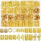 Lucomb 220 Stück Gold-Haarschmuck für Zöpfe, Loc Schmuck für Haar-Dreadlock, Haaranhänger für Frauen, Metall-Gold-Zöpfe, Ringe, Manschetten-Clips für Dreadlock-Zubehör, Haar-Zöpfes