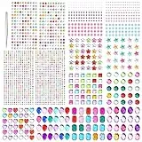 Naler 1786 Stück Glitzersteine Selbstklebend 15 Blätter Bunt Strasssteine Selbstklebend Schmucksteine Aufkleber Glitzer Strass zum Basteln mit Pinzette für DIY Handwerke, Nägel Deko