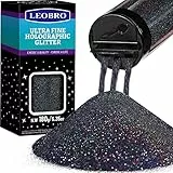 180 g holografischer ultrafeiner Glitzer, 1/128 Zoll Harz-Glitzerpulver Pailletten Flocken, Haar Gesicht Körper Nagel LEOBRO Metallic Schillernd für Tumbler Kunst Handwerk, Schwarz