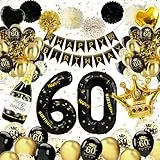 60 Geburtstag Männer Frauen Deko, 60 Mann Frau Schwarz Gold mit Happy Birthday Banner Konfetti Luftballons 60. Geburtstag Nummer 60 Folienballons, Geburtstagsdeko 60 jahre Mann