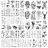 Acevegue 112 Blätter Temporäre Tattoos Set, Klebetattoos Erwachsene Frauen Männer, 3D Realistische Wasserdicht Hals Arm Fake Tattoos zum Aufkleben Auf Die Haut Halloween Deko